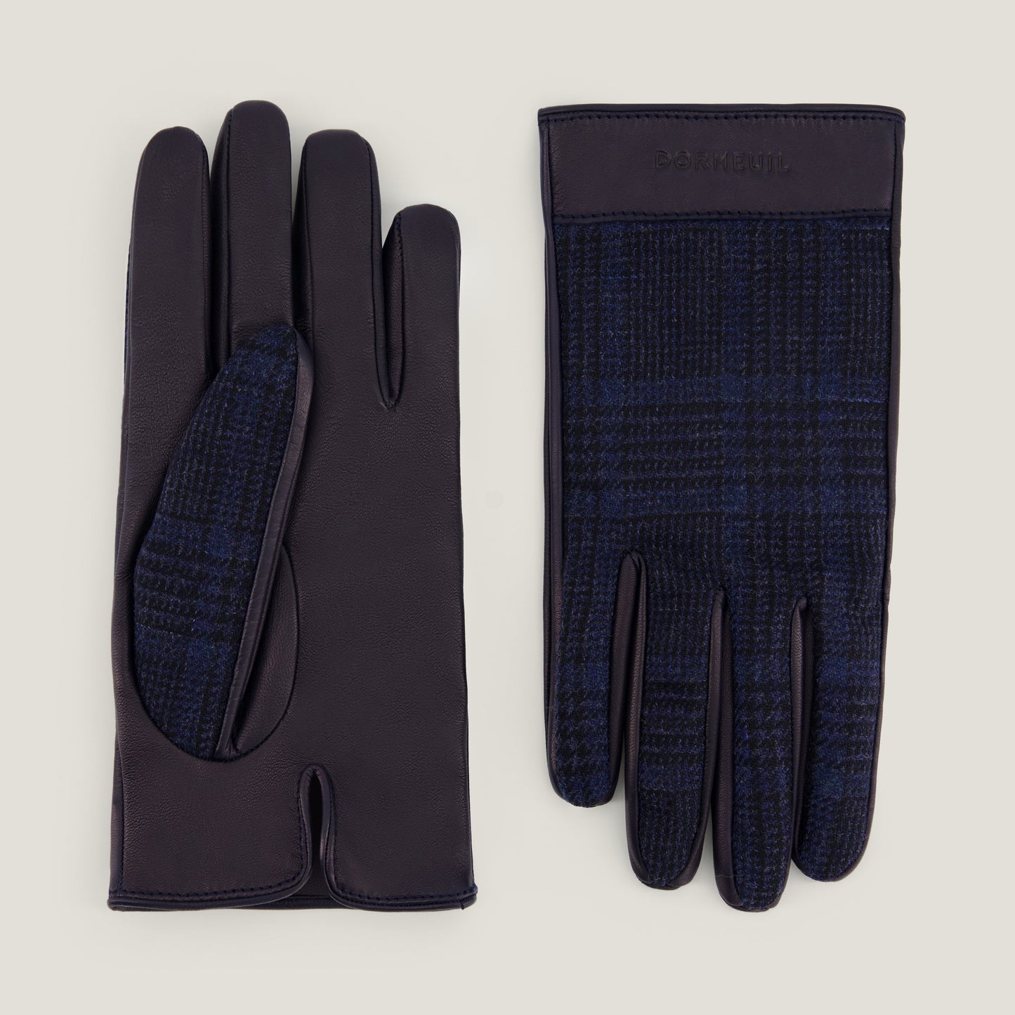Pure Cashmere & Leather men's gloves Blue Bleu ブルー 蓝